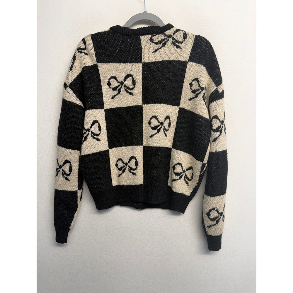Lisa Says Gah Black and White Checkered Cardigan with Bow Design xs/s - Picture 6 of 12